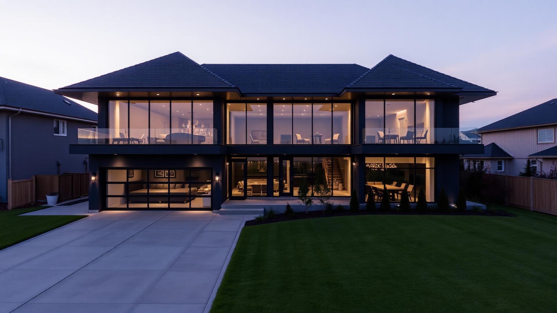 Modern Edmonton luxury home at dusk